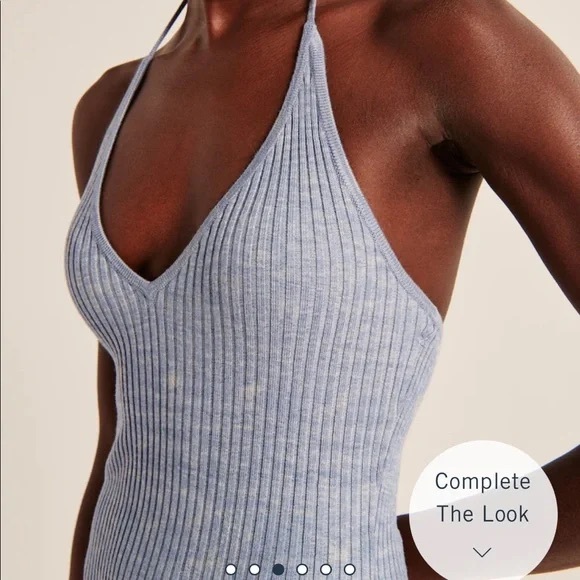 NWT* Abercrombie & Fitch Elevated Knit Halter Mini Dress - Blue Pattern - Picture 3 of 8